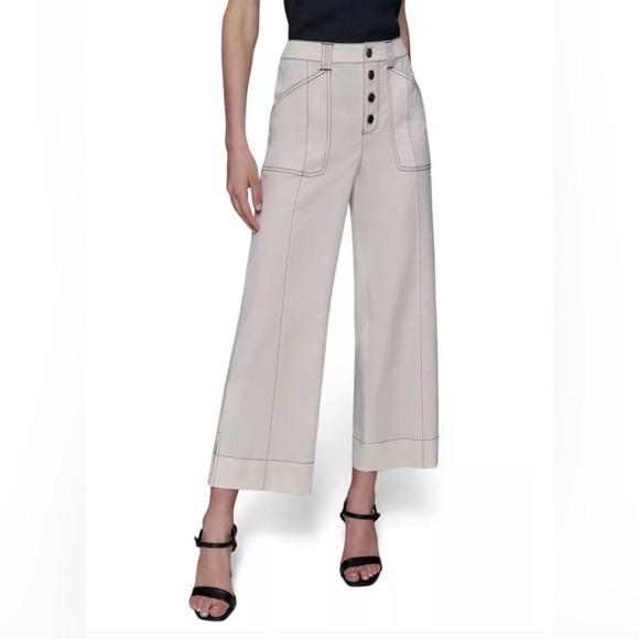 NWT KARL LAGERFELD Contrast Trim Wide Leg Coordinating Pants - Picture 2 of 10